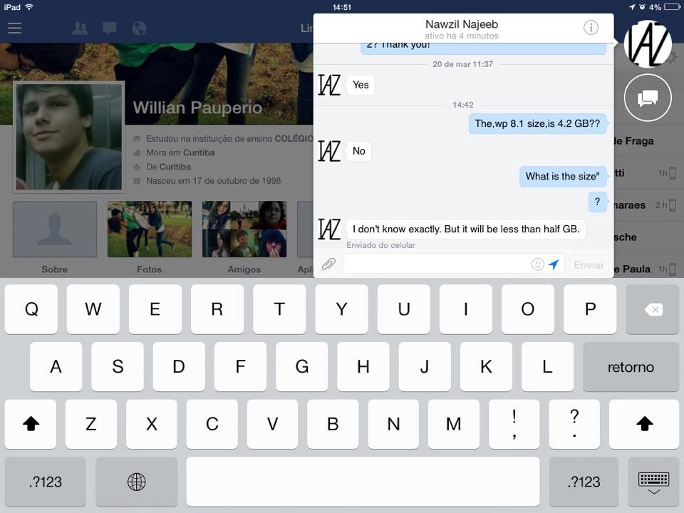 Windows Phone 8.1 Atualização suposto tamanho Willian Paupério