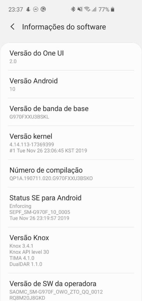 Samsung Galaxy S10e Android 10 One UI 2.0