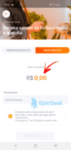 Banco Inter - Informando valor