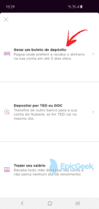 NuConta - Gerar um boleto para depósito