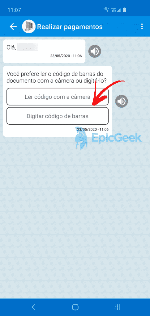 Caixa Tem - Digitar código de barras