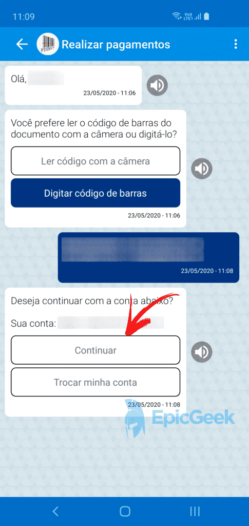 Caixa Tem - Seleção de conta