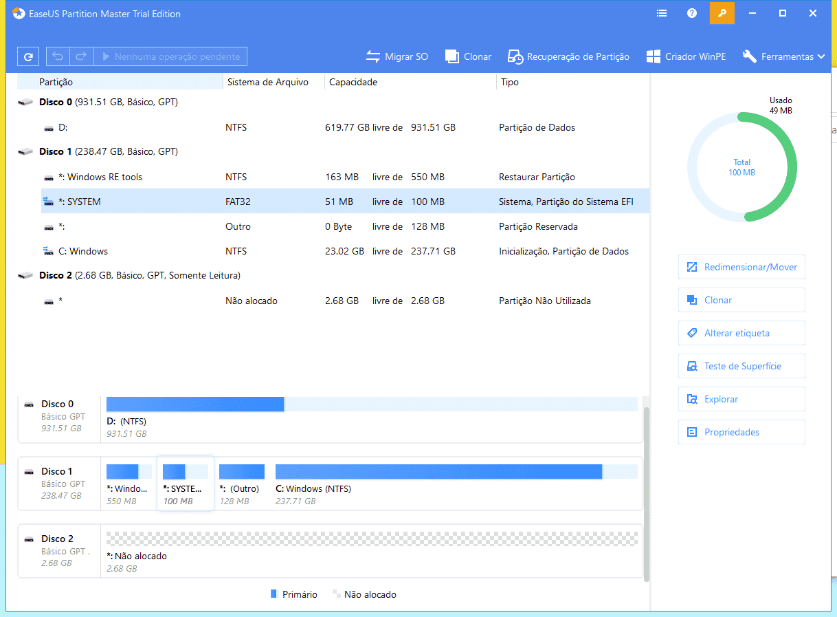EaseUS Partition Master - Layout Inicial
