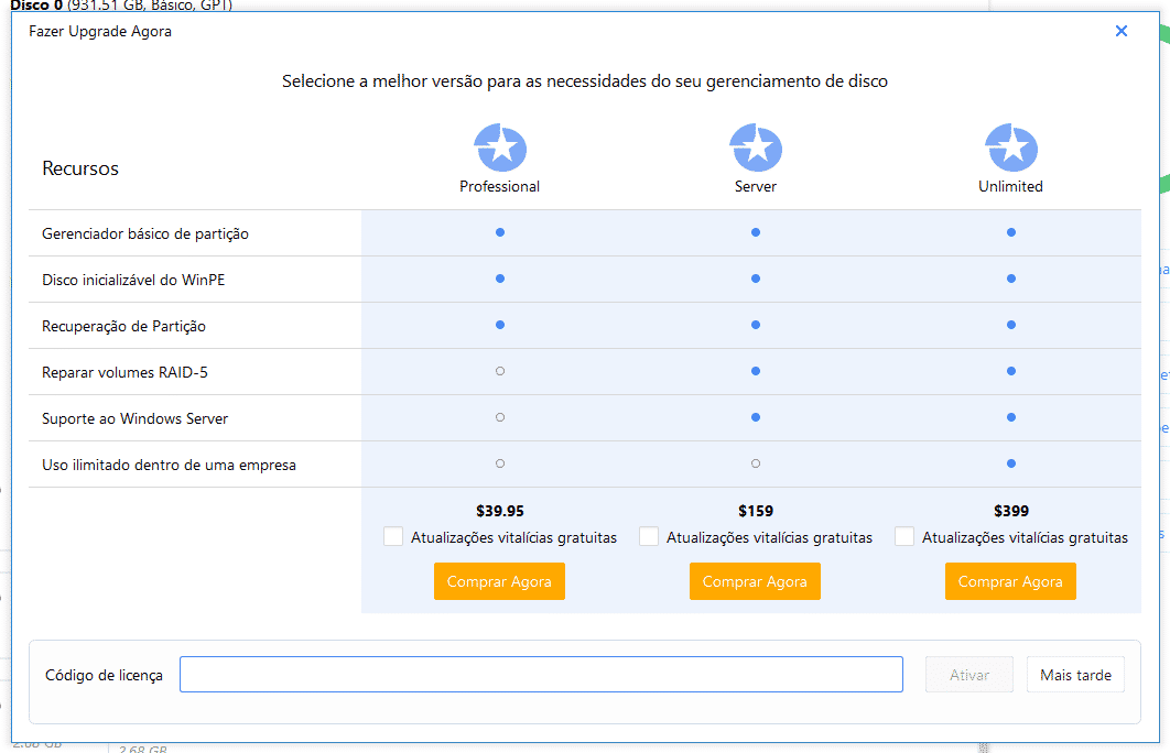 EaseUS Partition Master - Compra ou fornecimento de chave
