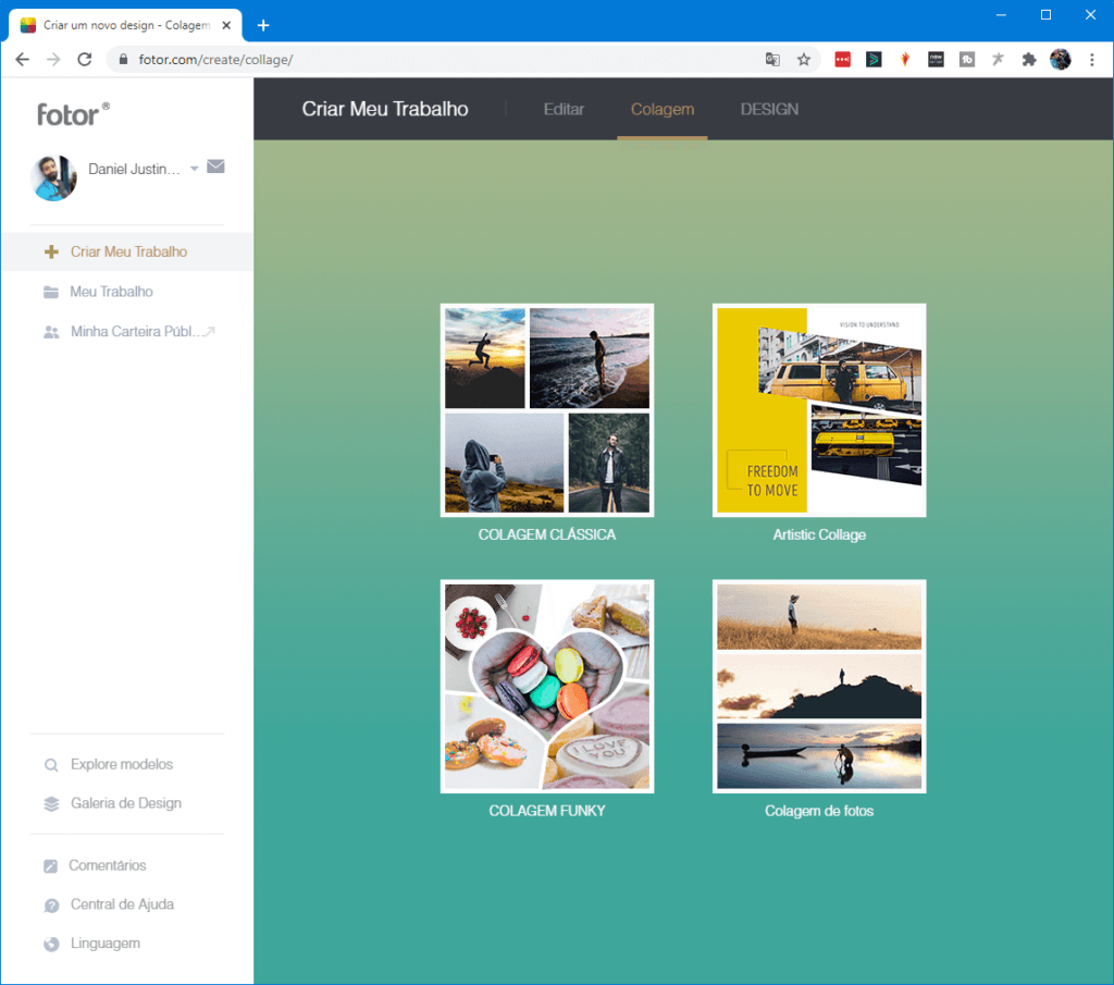 Tela inicial - Colagem