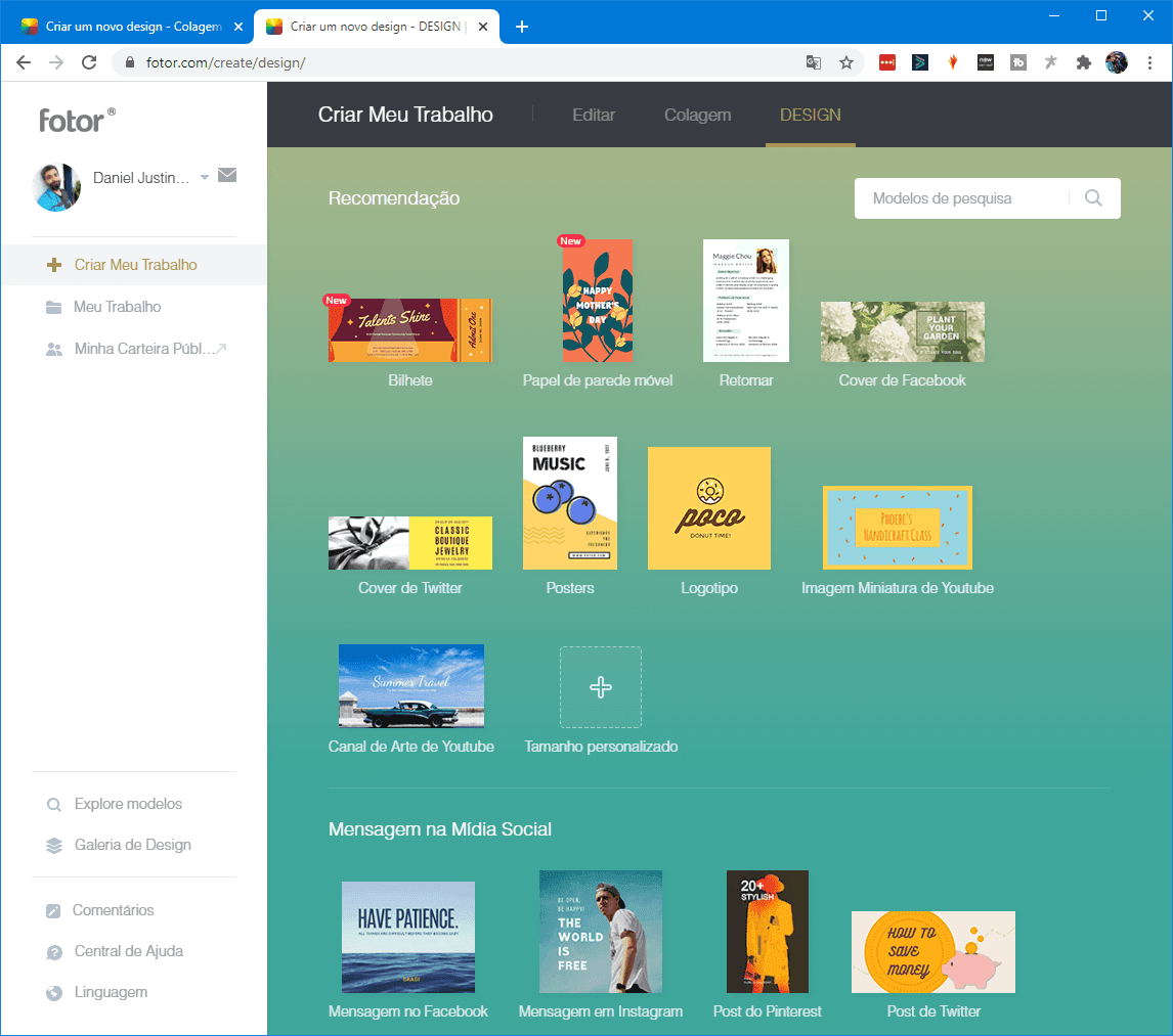 Tela inicial - Criar Design