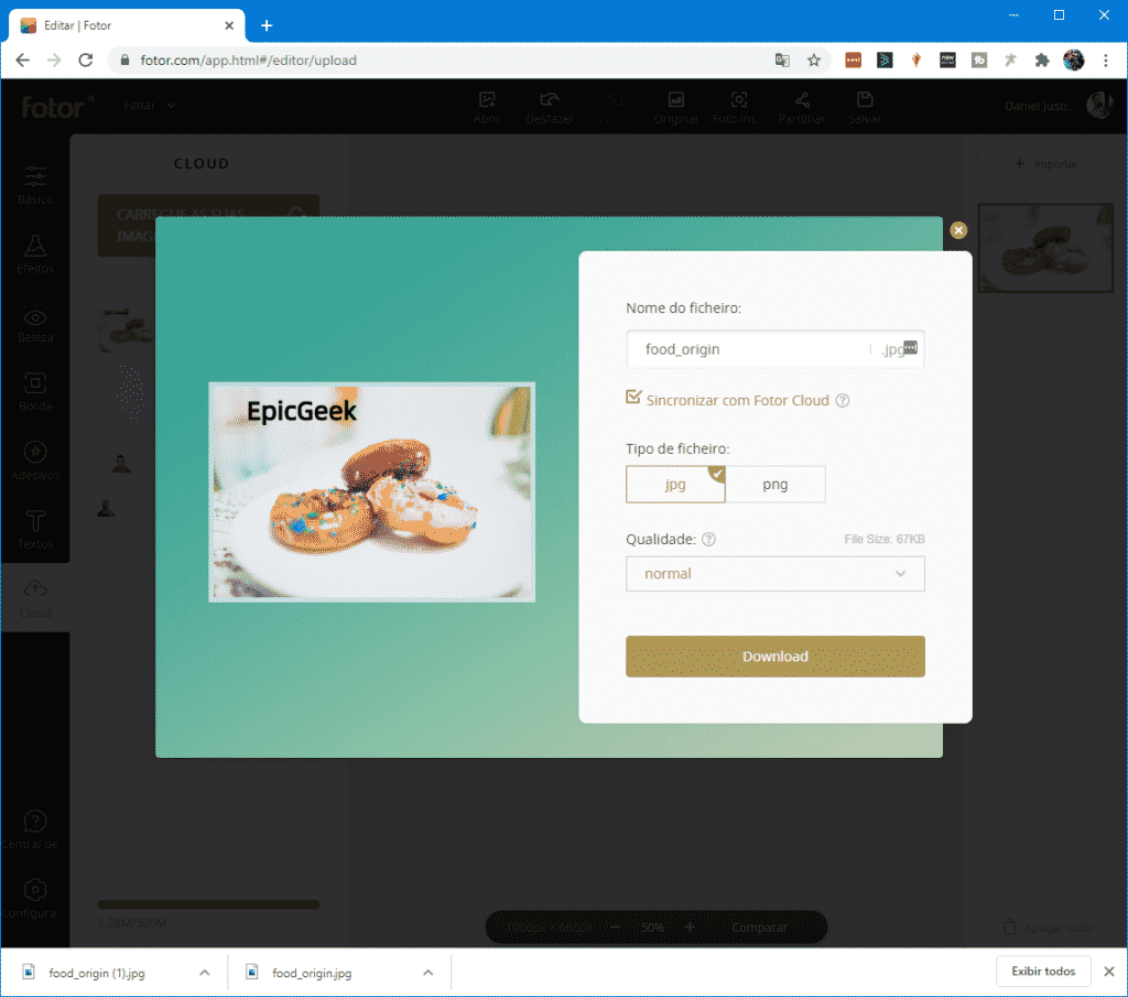 Salvando - Editar foto