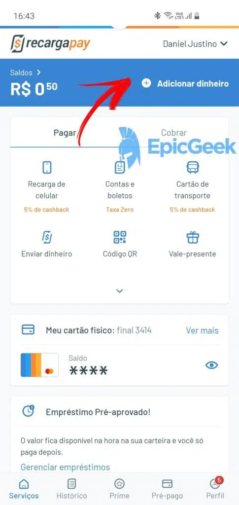 RecargaPay - Adicionar dinheiro