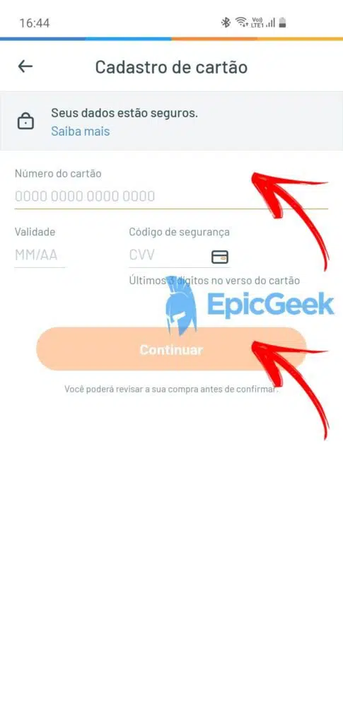 RecargaPay - Forneça os dados do cartão