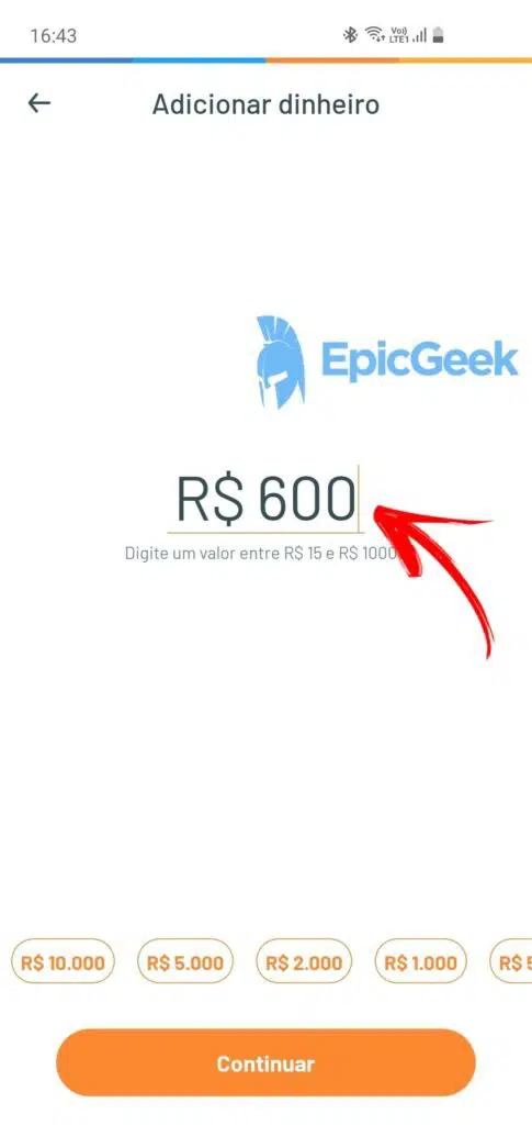 RecargaPay - Informe o valor da transferência