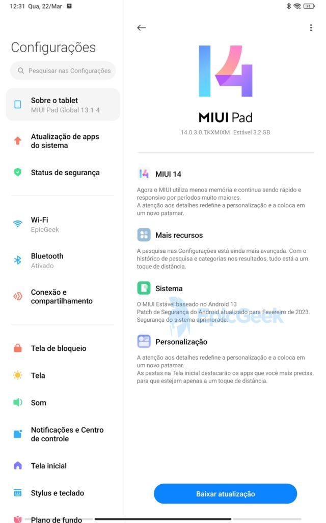 Xiaomi Pad 5 MIUI Pad 14