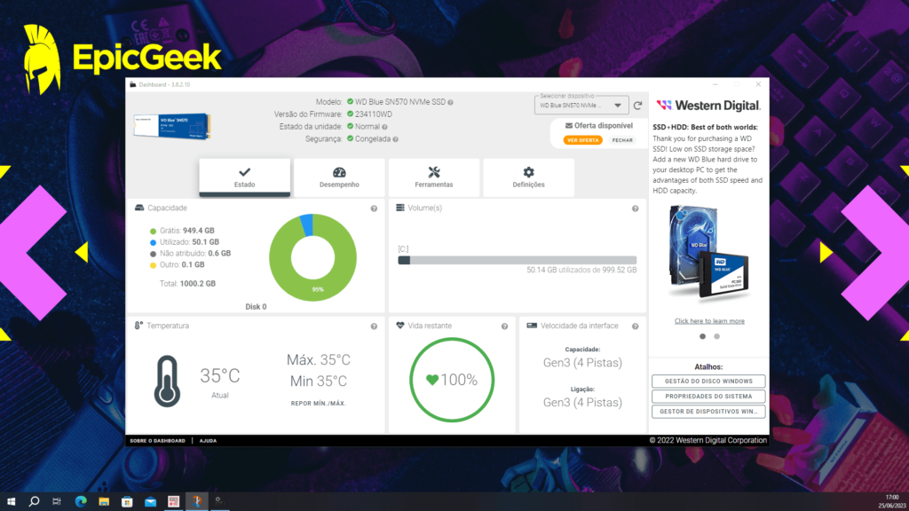 WD Blue SN570 - Western Digital Dashboard - Estado