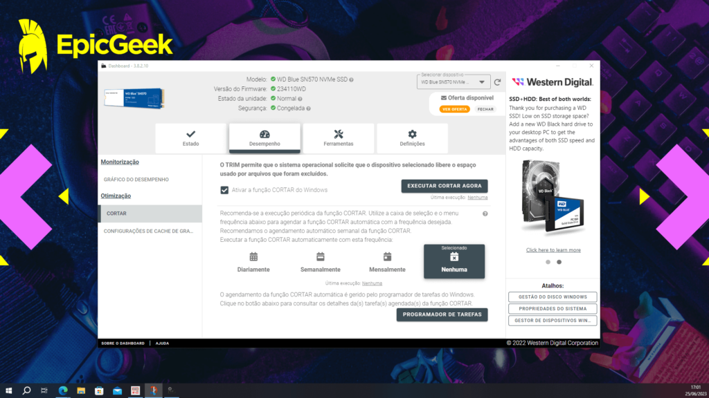 WD Blue SN570 - Western Digital Dashboard - Desempenho - Cortar