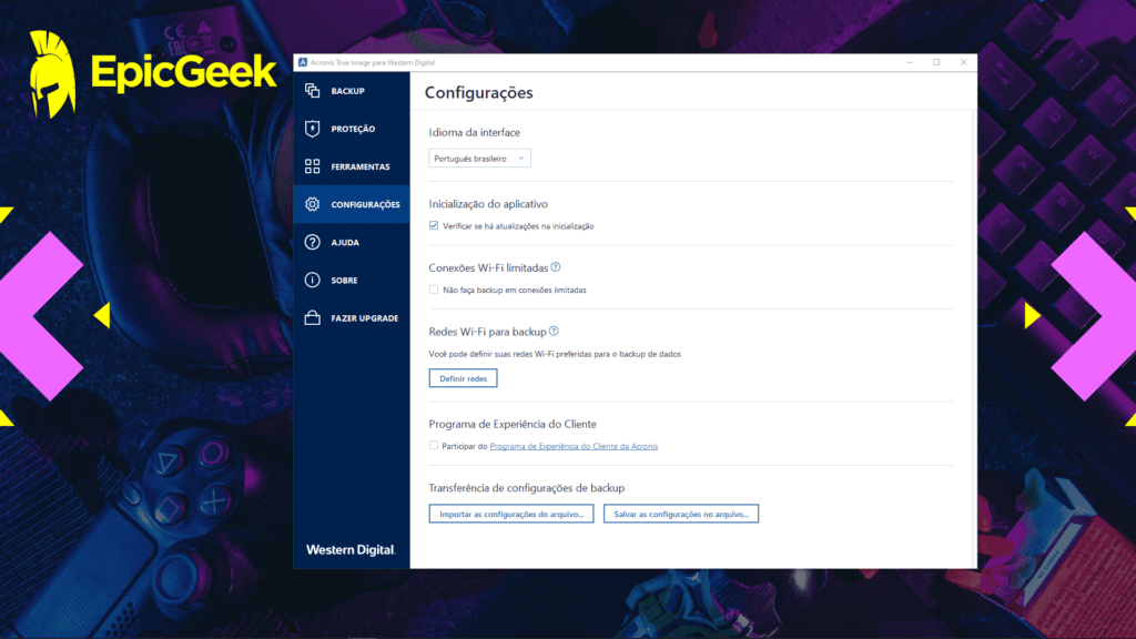 WD Blue SN570 - Acronis True Image para Western Digital - Backup - Configurações