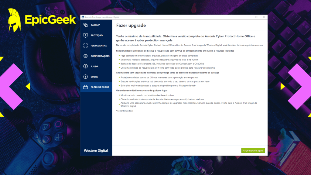 WD Blue SN570 - Acronis True Image para Western Digital - Backup - Fazer Upgrade