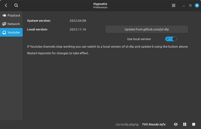 Linux Mint 21.3 Hypnotix - ytdlp