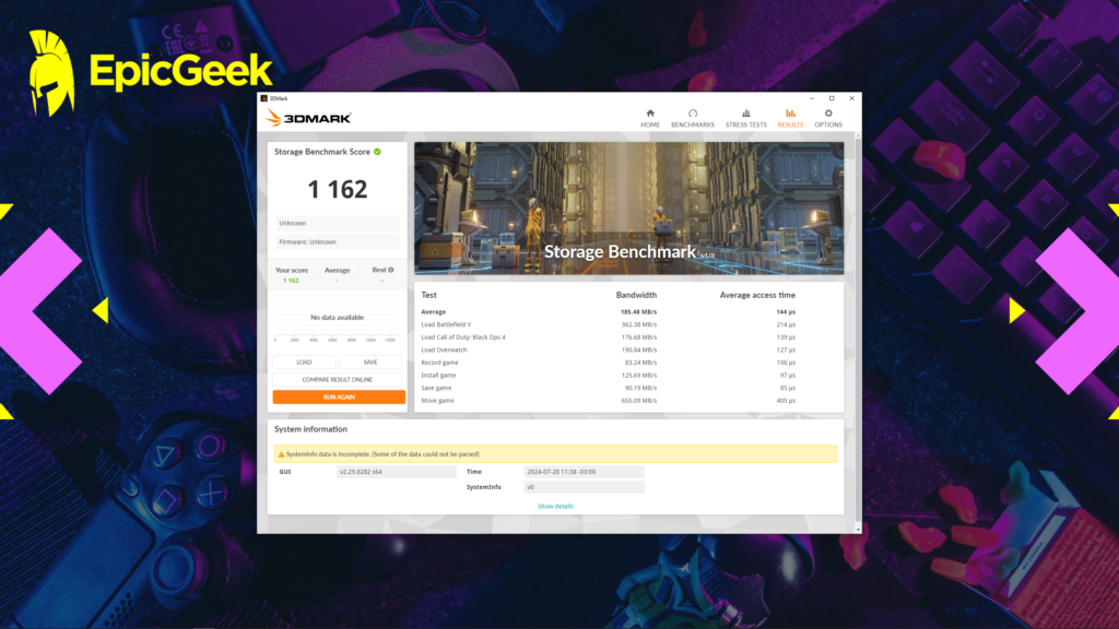 Lexar E6P - 3DMark Storage Benchmark Score