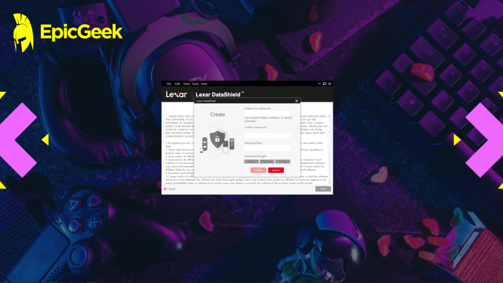 Lexar E6P - Lexar DaraShield (Criação de senha)