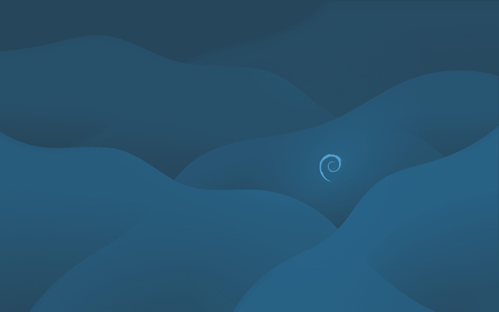 Papel de parede (wallpaper) do tema Ceratopsian criado por Elise Couper e disponibilizado no DebianArtThemes traz arte abstrata em tons azuis e ícone debian centralizado verticalmente e posicionado no último terço à direita