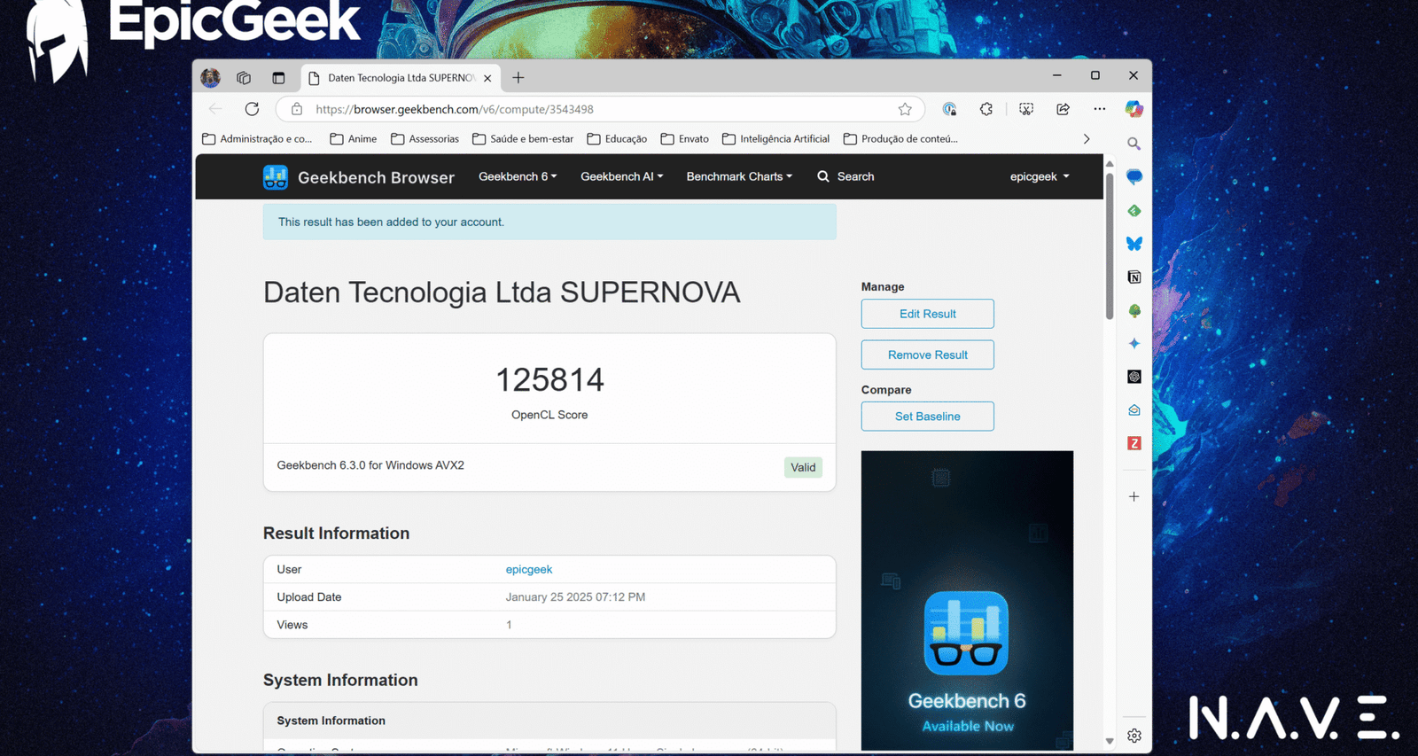 NAVE Gamer Supernova GM6IX7X - Geekbench GPU Intel OpenCL