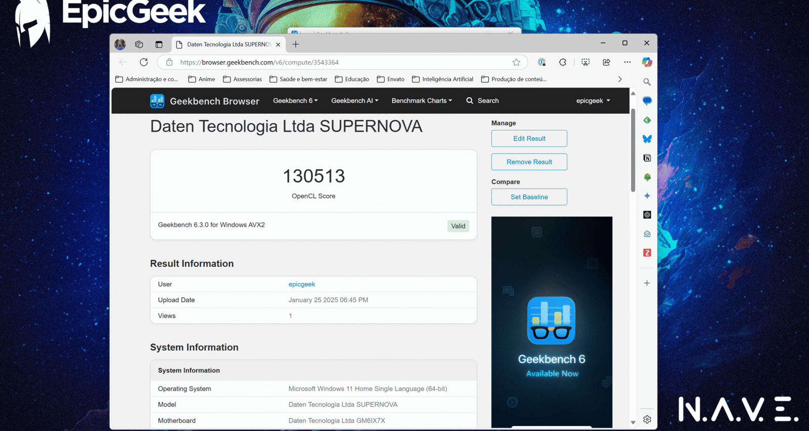 NAVE Gamer Supernova GM6IX7X - Geekbench GPU OpenCL