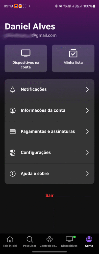 ROKU TV - aplicativo (Conta)