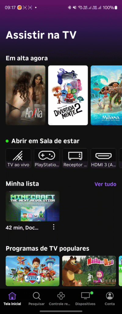 ROKU TV - aplicativo (Tela Inicial)