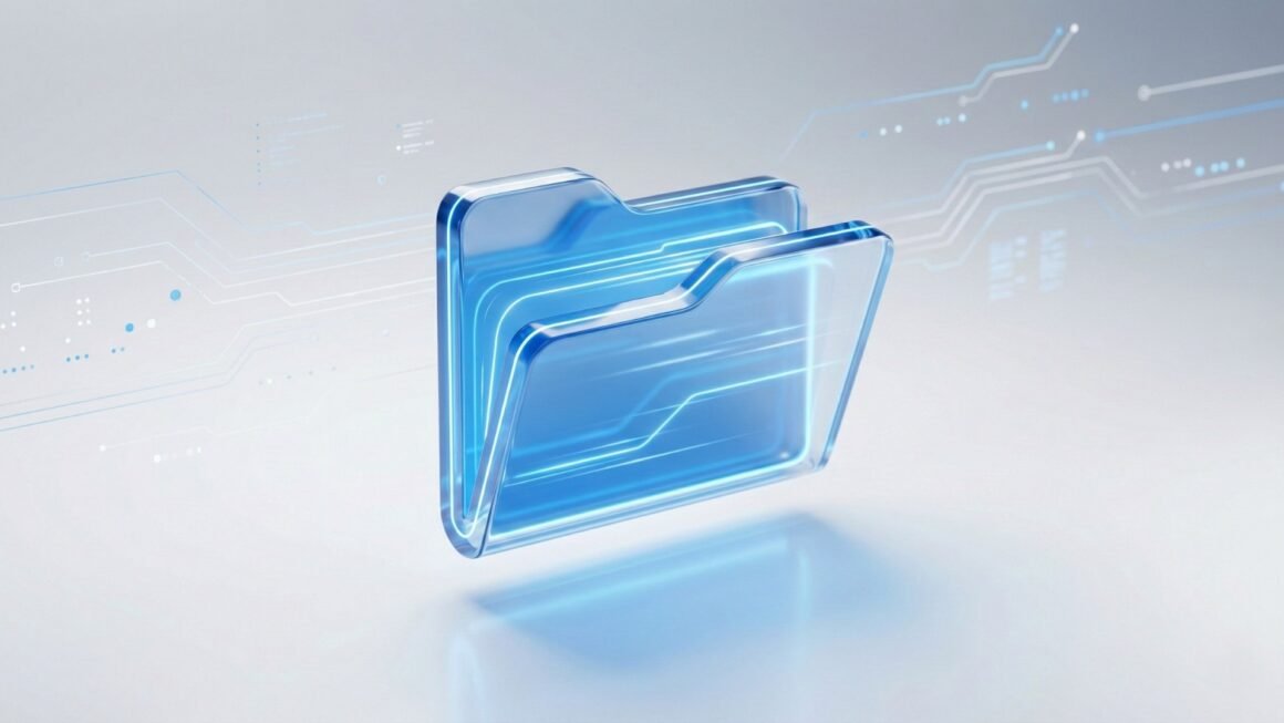 Ilustração 3D minimalista do ícone do Explorador de Arquivos do Windows 11 sobre fundo azul, representando o novo recurso de pré-carregamento para otimização de velocidade