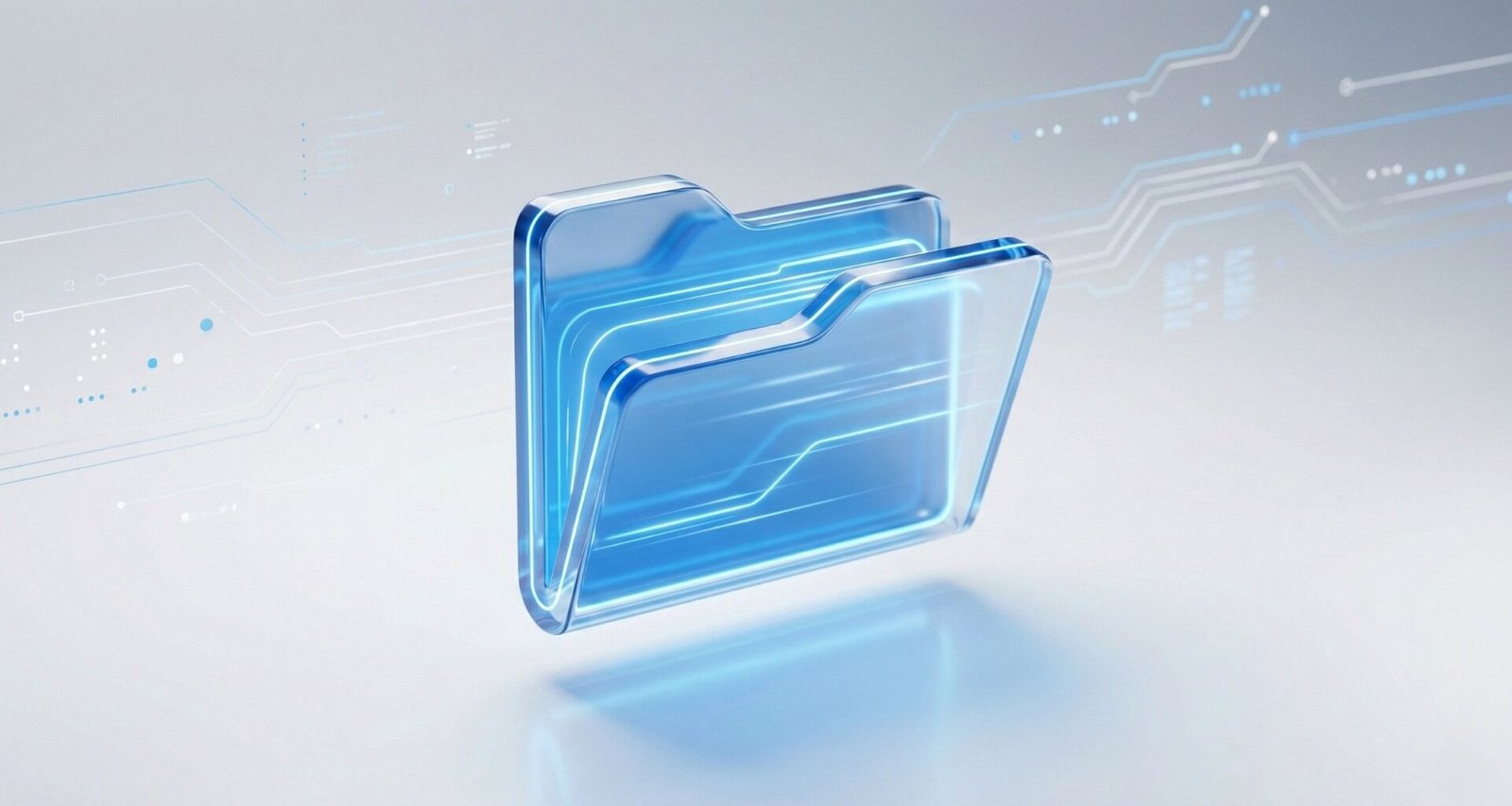 Ilustração 3D minimalista do ícone do Explorador de Arquivos do Windows 11 sobre fundo azul, representando o novo recurso de pré-carregamento para otimização de velocidade