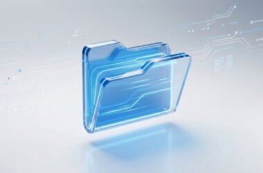 Ilustração 3D minimalista do ícone do Explorador de Arquivos do Windows 11 sobre fundo azul, representando o novo recurso de pré-carregamento para otimização de velocidade