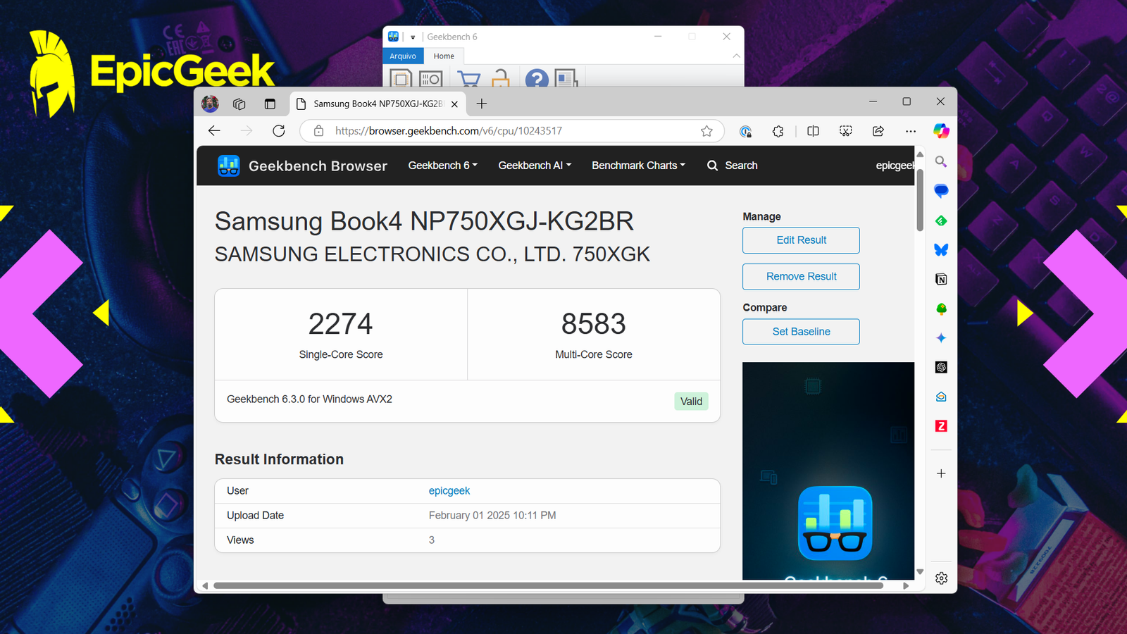 Samsung Galaxy Book4 - Geekbench CPU