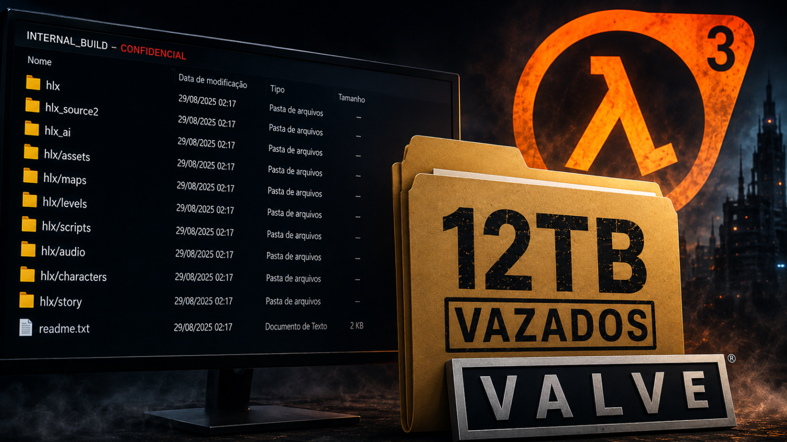 Vazamento de 12 TB expõe supostos arquivos internos da Valve e reacende rumores sobre Half-Life 3