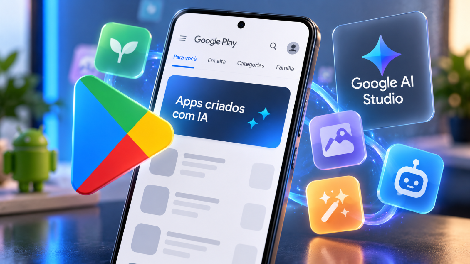 Google Play pode ganhar área para apps criados com IA no AI Studio