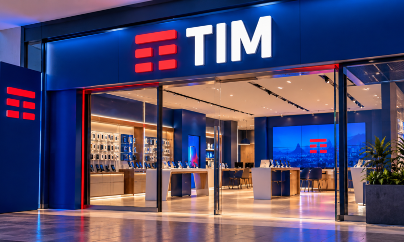 Loja TIM Moderna Iluminada em Azul e Vermelho